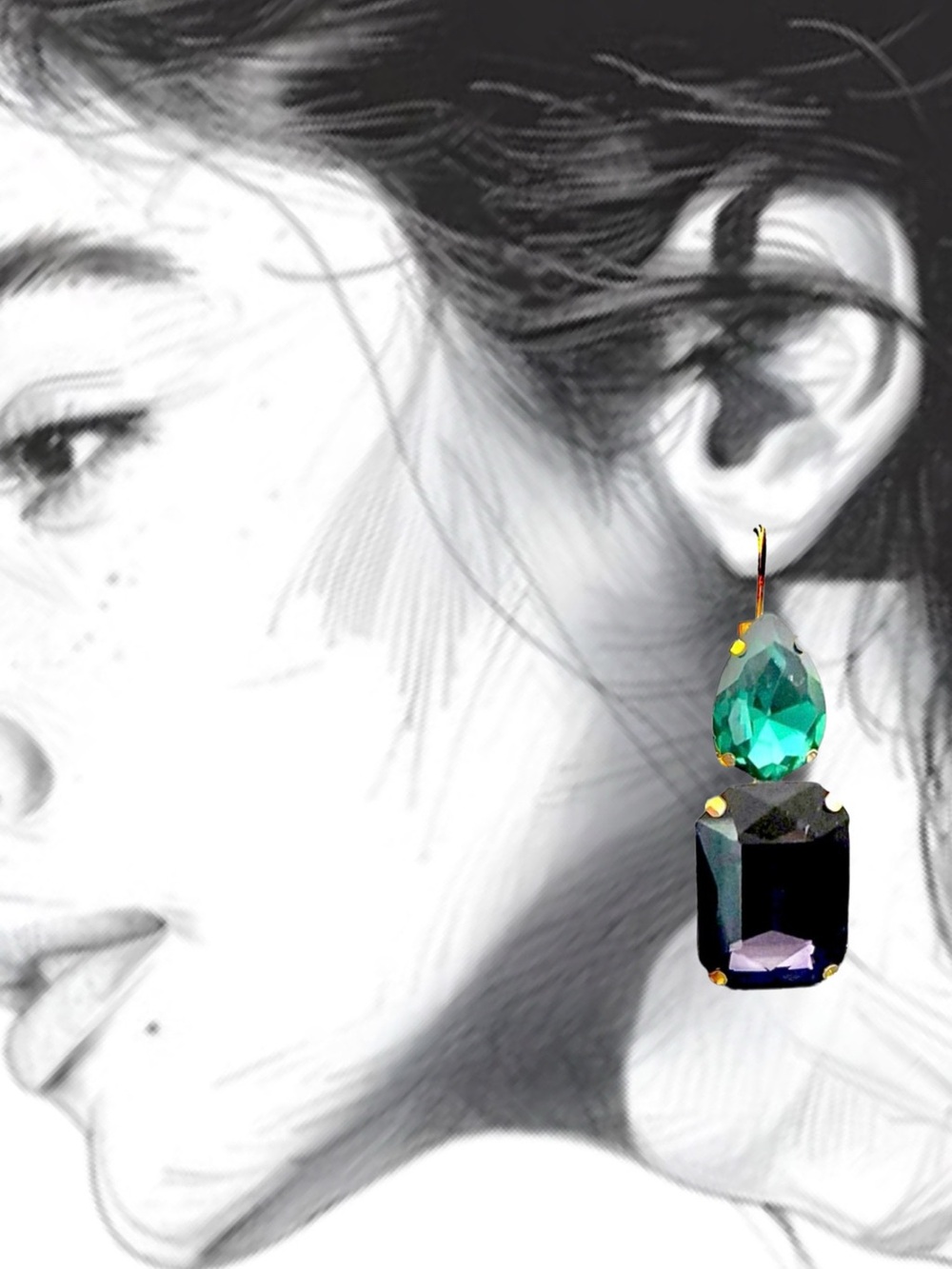 Green & Purple Lever Back Earrings